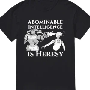 Abominable Intelligence Is Heresy Tee Warhammer 40k Space Marine Sci Fi Anti AI Graphic T-Shirt available at our Los Angeles warehouse
