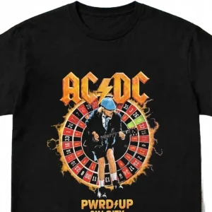 AC/DC PWR UP Sin City Angus Young Tee Vintage Rock Band Concert Graphic T-Shirt Gift for Fans