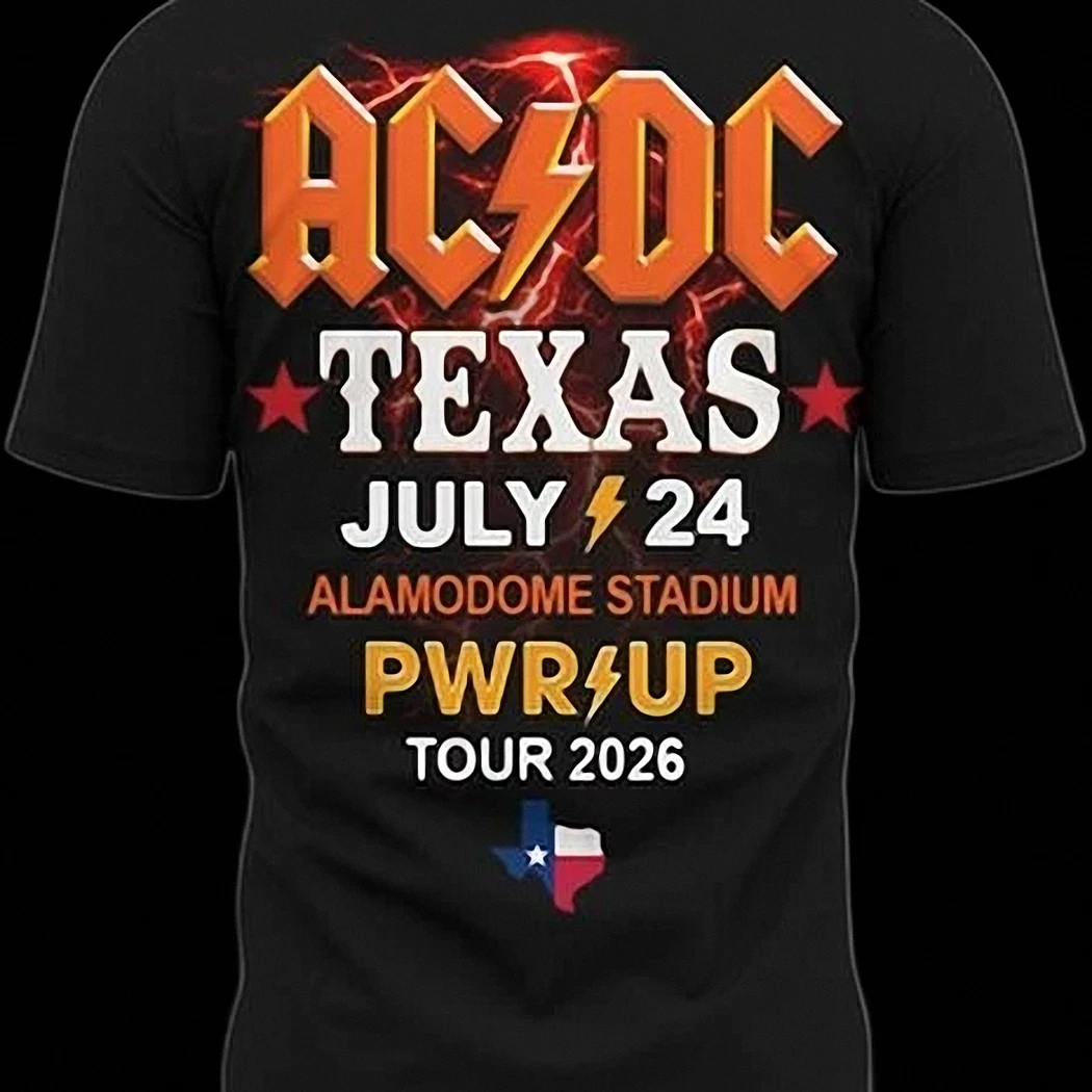 AC/DC Texas July 24 2026 Alamodome Stadium PWR UP Tour Tee, San Antonio Rock Concert Souvenir Shirt