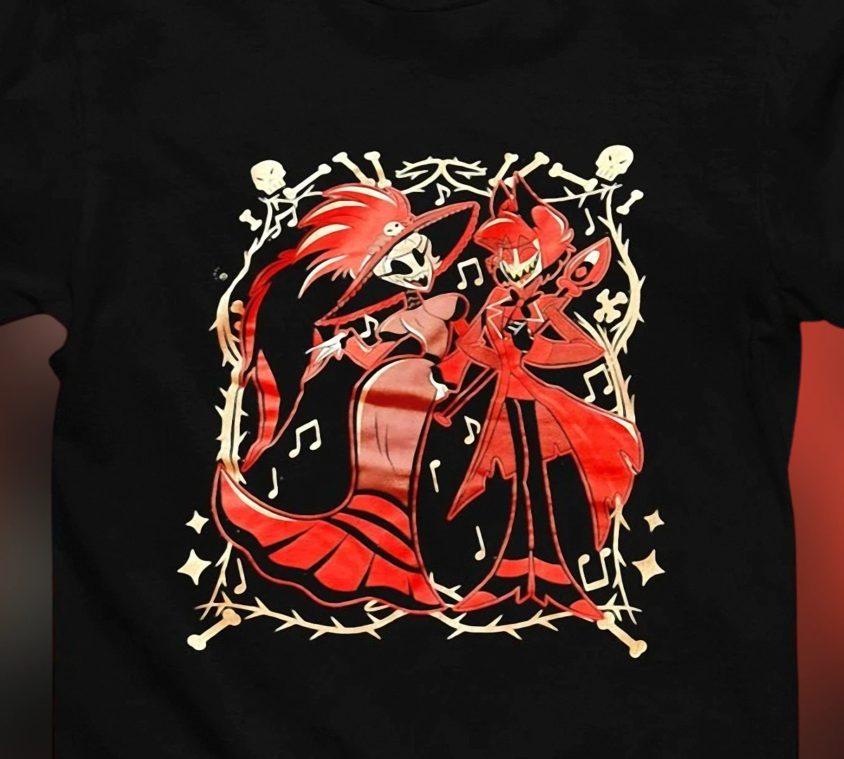 Alastor and Carmilla Carmine Hazbin Hotel Tee, Radio Demon Graphic T-Shirt Gift for Fans
