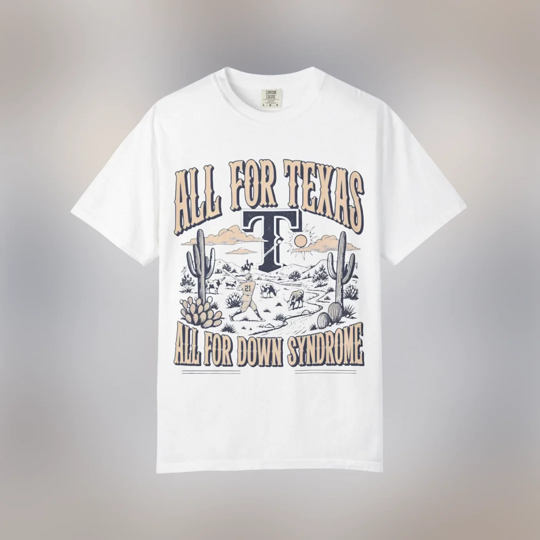 All For Texas All For Down Syndrome Tee Vintage Western Base — Los Angeles All For Texas All For Down Syndrome Tee Vintage Western Baseball Awareness Graphic Shirt available at our Los Angeles warehouse