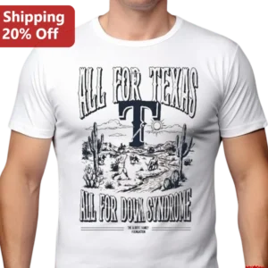 All for Texas Down Syndrome Awareness Tee, Vintage Western Baseball Charity Shirt available at our Los Angeles warehouse