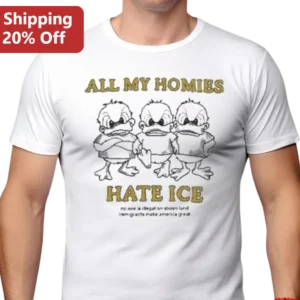 All My Homies Hate ICE Tee, No One Is Illegal On Stolen Land, Immigrants Make America Great Activist available at our Los Angeles warehouse
