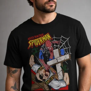 Anti Racist Spiderman Tee Vintage Punk Rock Graphic Shirt for Marvel Fans available at our Los Angeles warehouse