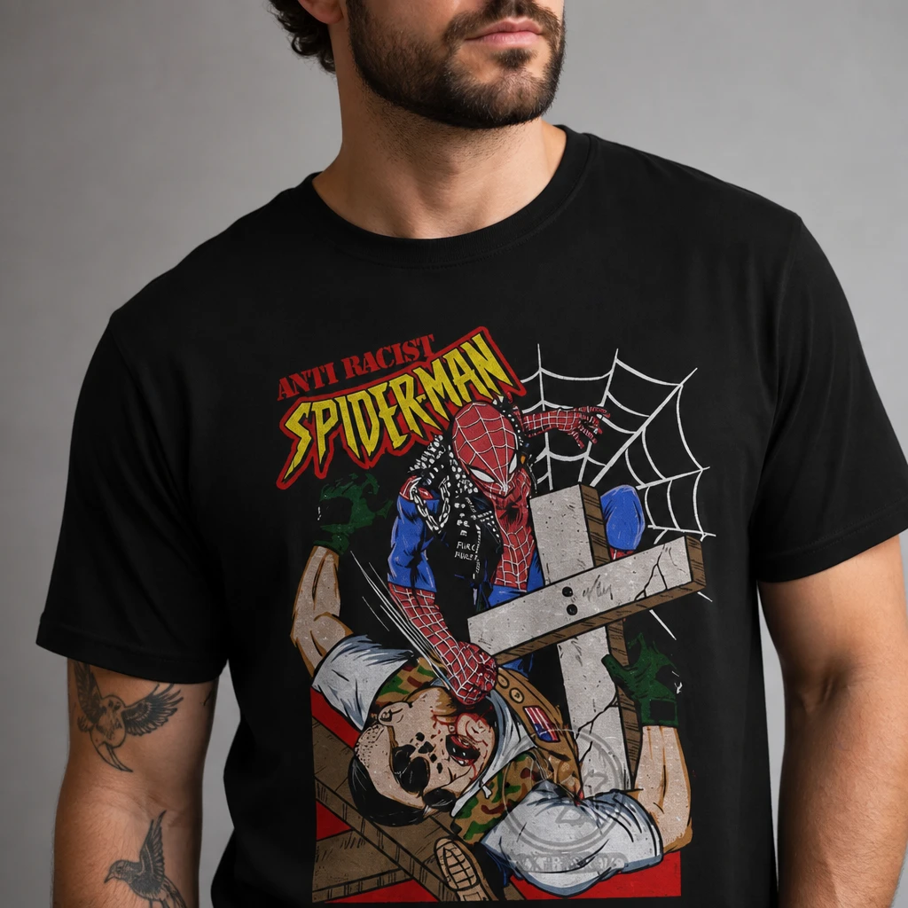 Anti Racist Spiderman Tee Vintage Punk Rock Graphic Shirt fo — Los Angeles Anti Racist Spiderman Tee Vintage Punk Rock Graphic Shirt for Marvel Fans available at our Los Angeles warehouse