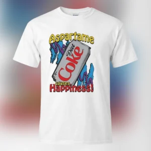 Aspartame Causes Happiness Tee Retro 90s Funny Diet Soda Graphic T-Shirt available at our Los Angeles warehouse