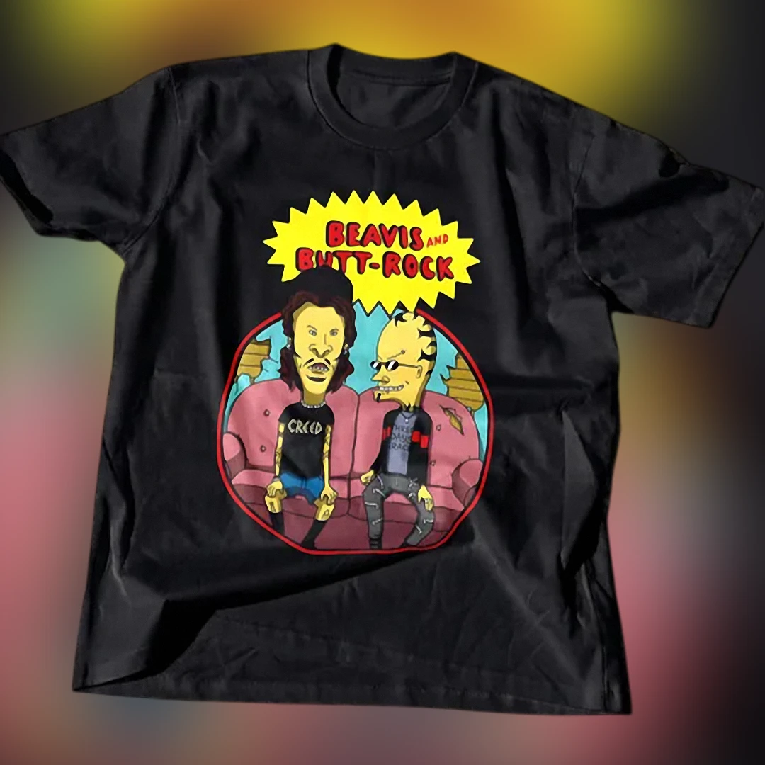 Beavis and Butt-Rock Tee, Funny Beavis and Butt-Head Rock Parody Graphic T-Shirt, Vintage 90s Cartoo available at our Los Angeles warehouse