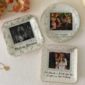 Besties Forever Custom Photo Trinket Dish, Ceramic Jewelry Ring Tray, Funny Best Friend Keepsake Gift