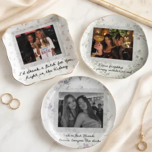Besties Forever Custom Photo Trinket Dish, Ceramic Jewelry Ring Tray, Funny Best Friend Keepsake Gift