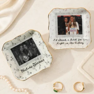 Besties Forever Custom Photo Trinket Dish, Ceramic Jewelry Ring Tray, Funny Best Friend Keepsake Gift