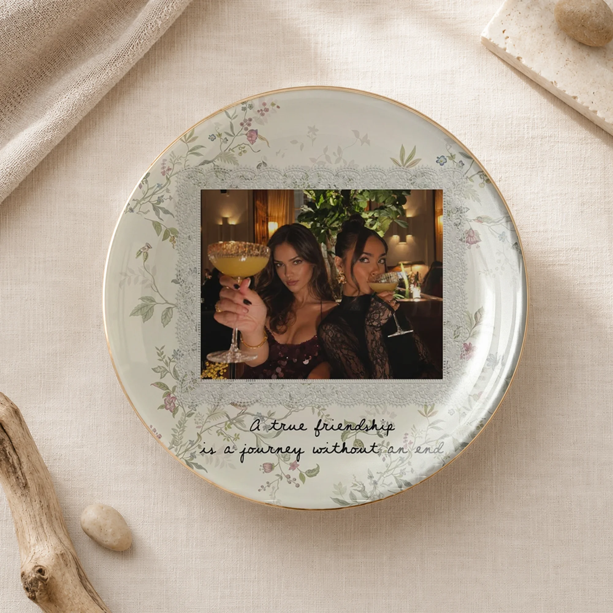 Besties Forever Custom Photo Trinket Dish, Ceramic Jewelry Ring Tray, Funny Best Friend Keepsake Gift