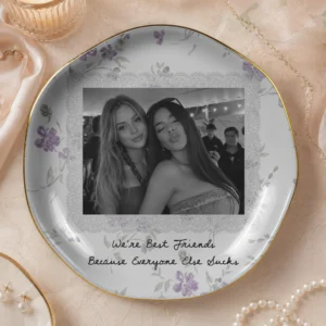 Besties Forever Custom Photo Trinket Dish, Ceramic Jewelry Ring Tray, Funny Best Friend Keepsake Gift