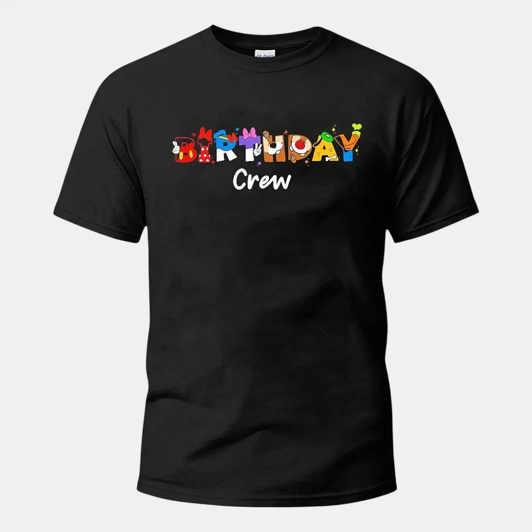 Birthday Crew Tee, Cartoon Character Matching Birthday Squad Shirt for Group Family Vacation Party available at our Los Angeles warehouse
