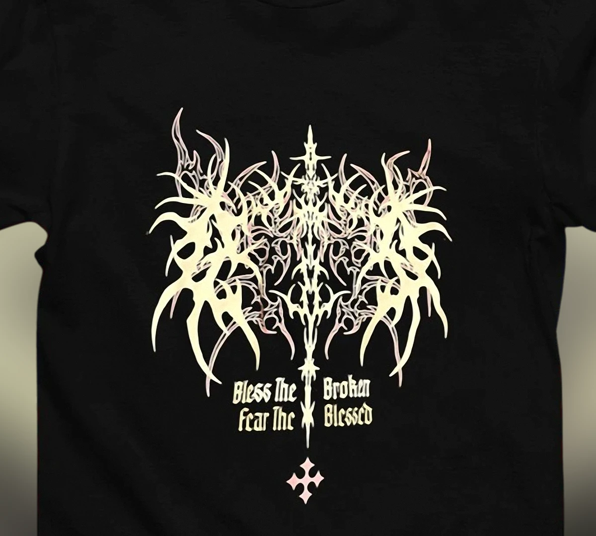Bless The Broken Fear The Blessed Neo Tribal Graphic Tee, Dark Streetwear Gothic Metal Slogan T-Shirt