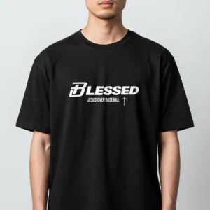 Blessed Jesus Over Baseball Tee Faith Based Christian Athlete Sports Graphic T-Shirt available at our Los Angeles warehouse