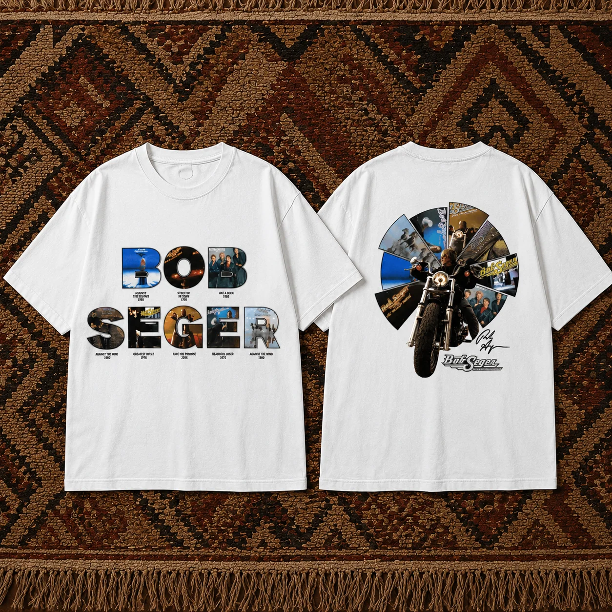 Bob Seger Against The Wind 1980 Classic Rock Tee Silver Bullet Band Album Collage Shirt