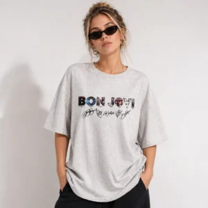 Bon Jovi Band Tee with Member Signatures Vintage Concert Graphic