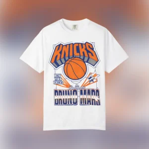 Bruno Mars New York Knicks The Romantic Retro Basketball Tee available at our Los Angeles warehouse