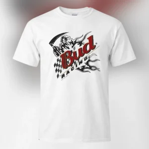 Bud Racing Grim Reaper Checkered Flag Tee, Vintage Motocross Racing Graphic T-Shirt available at our Los Angeles warehouse