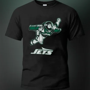 Buzz Lightyear NY Jets Graphic Tee, Vintage Mashup Football Fan Shirt for Men and Women available at our Los Angeles warehouse