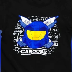Caboose Red vs Blue Graphic Tee Blue Spartan Helmet Gamer Sci-Fi Shirt