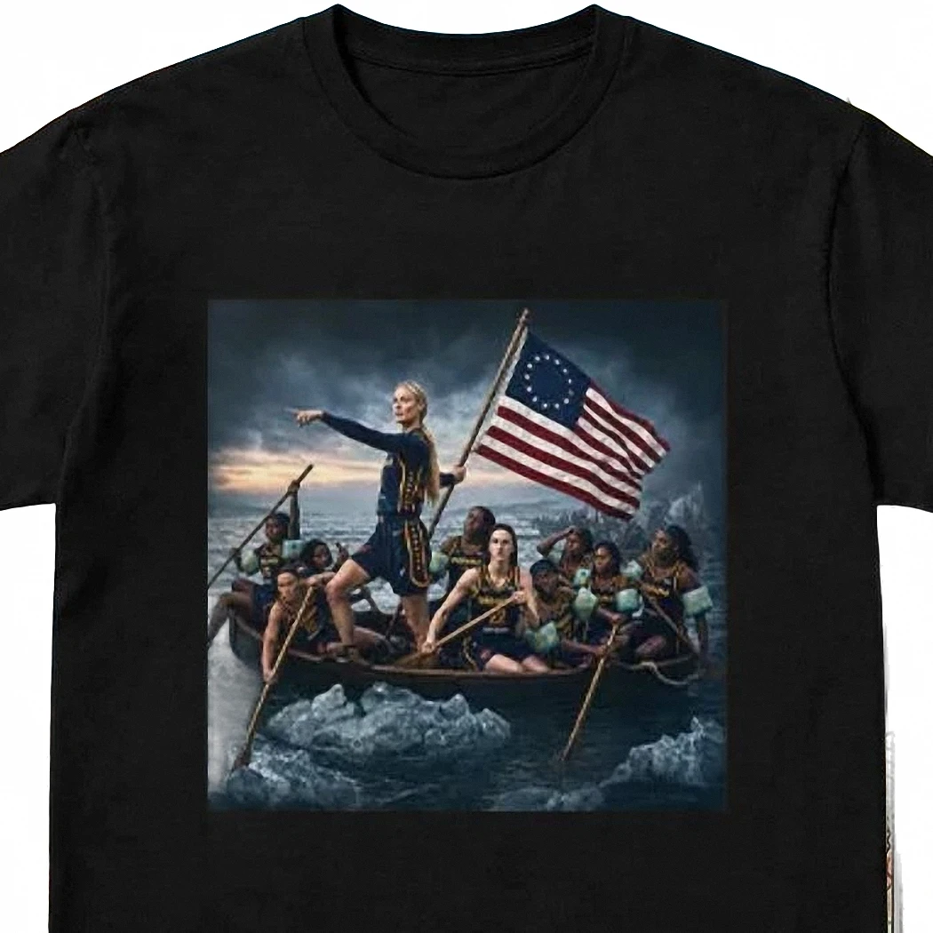 Caitlin Clark Crossing The Delaware Graphic Tee, Indiana Basketball Fan Shirt, Funny Sports Parody Tee Gift