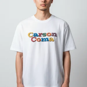 Carson Coma Tee Colorful Retro Typography Indie Rock Band Graphic Shirt available at our Los Angeles warehouse