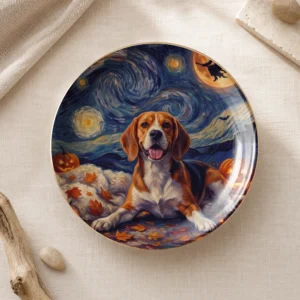 Cat and Corgi Halloween Jewelry Dish, Starry Night Ceramic Ring Holder Trinket Tray, Cute Pet Lover Gift