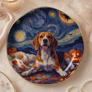 Cat and Corgi Halloween Jewelry Dish, Starry Night Ceramic Ring Holder Trinket Tray, Cute Pet Lover Gift