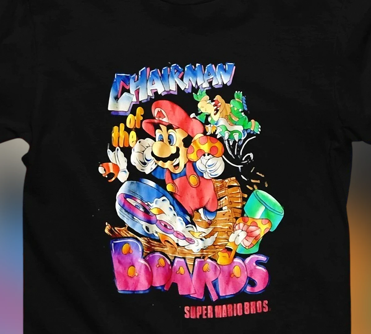 Chairman of the Boards Mario Tee, Vintage 90s Super Mario Bros Retro Surfing Graphic T-Shirt