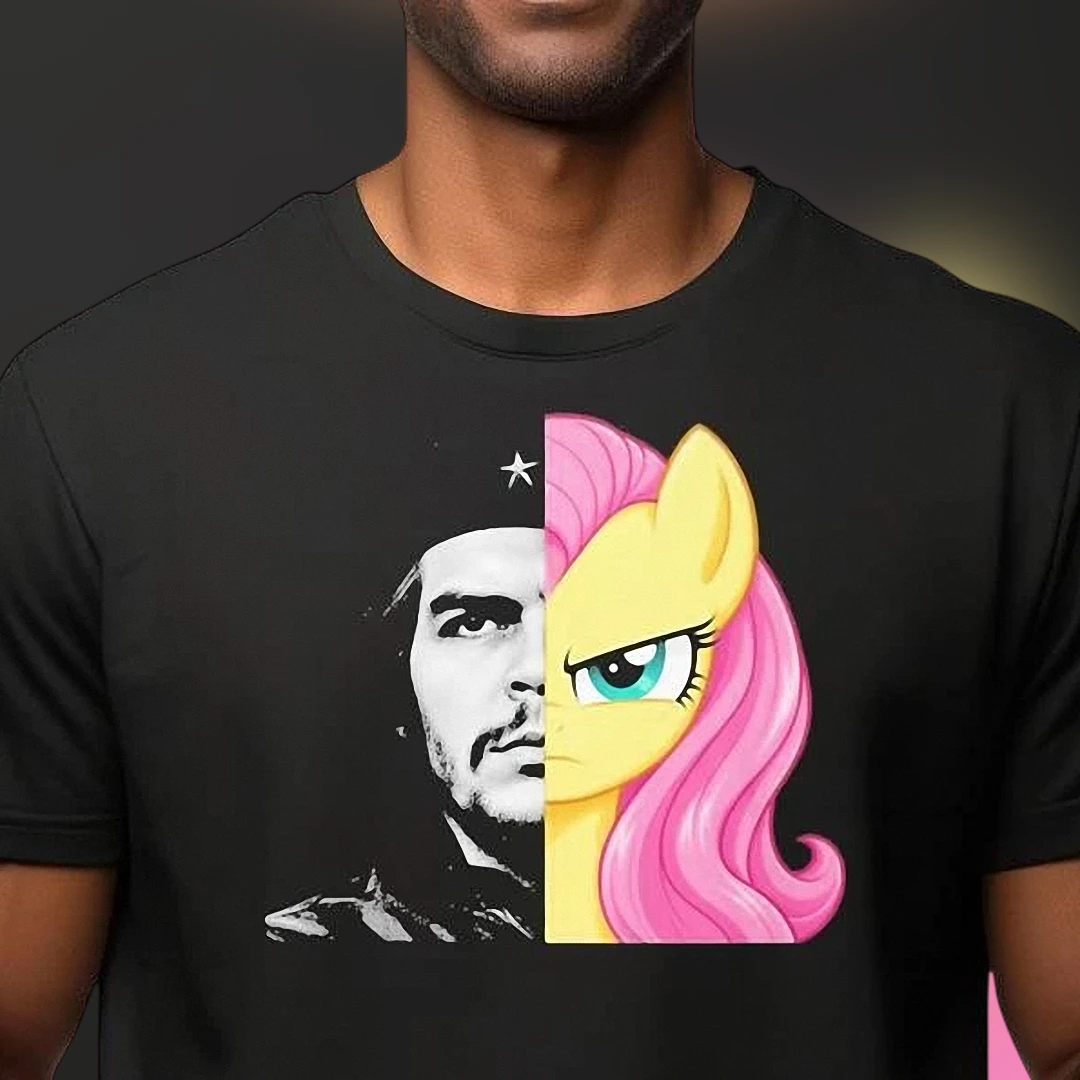 Che Guevara Fluttershy Split Face Mashup Tee Funny Pop Culture Parody Graphic T-Shirt Novelty Gift