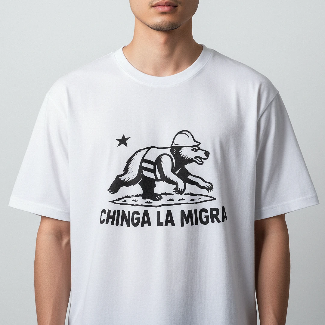 Chinga La Migra California Bear Graphic Tee, Immigrant Rights Protest Shirt for Activists available at our Los Angeles warehouse