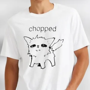 Chopped Sad Cat Graphic Tee, Minimalist Doodle Cat Meme Shirt, Funny Indie Aesthetic Gift for Cat Lovers