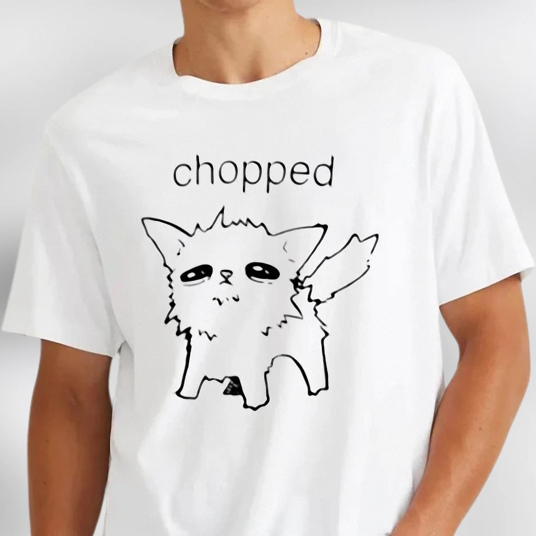 Chopped Sad Cat Graphic Tee, Minimalist Doodle Cat Meme Shirt, Funny Indie Aesthetic Gift for Cat Lovers