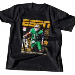 CJ Carr Irish Eyes His Time Tee, 2026 College Football Preview Notre Dame Sports Graphic Shirt available at our Los Angeles warehouse