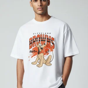 Cleveland Browns Pluto Vintage Graphic Tee, Cartoon Football Fan Shirt available at our Los Angeles warehouse