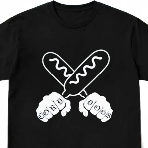 Corn Dogs Knuckle Tattoo Graphic Tee Funny Corndog Food Lover Retro Fair Novelty Shirt
