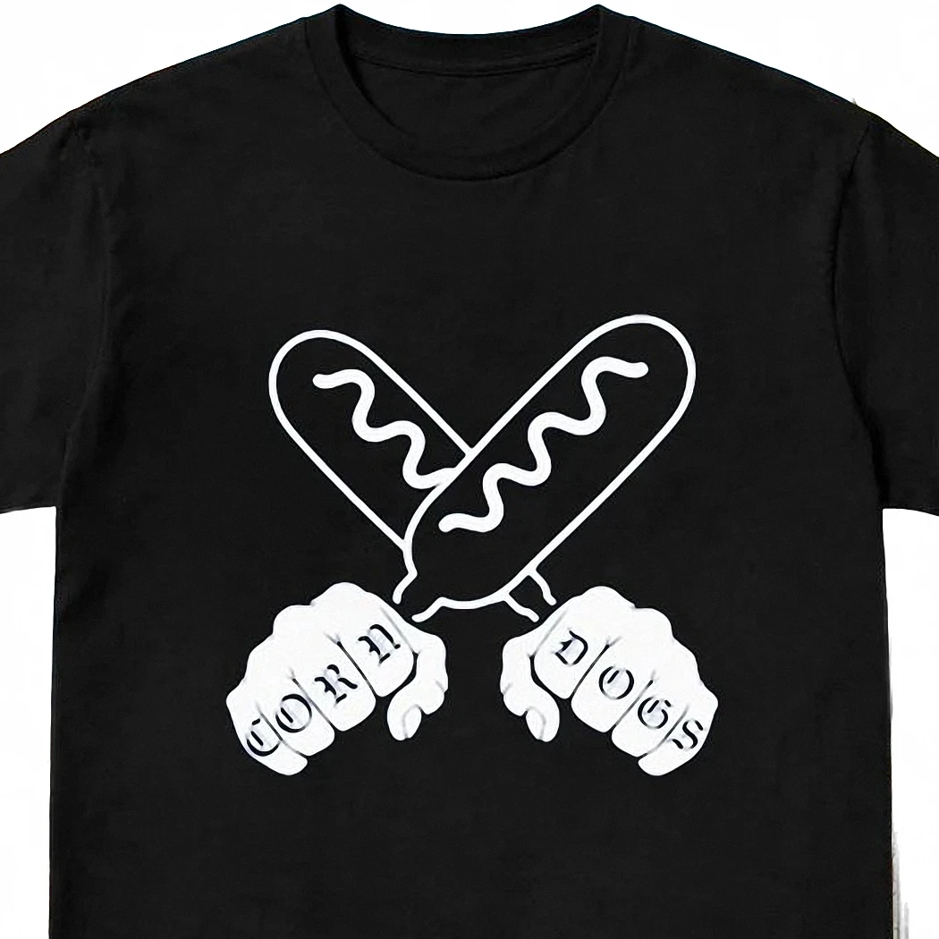 Corn Dogs Knuckle Tattoo Graphic Tee Funny Corndog Food Lover Retro Fair Novelty Shirt