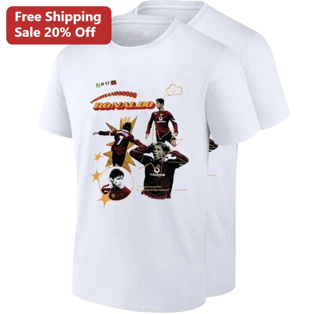 Cristiano Ronaldo 2005 This Guy Is A Machine Tee, Louis Saha Quote Vintage Football Shirt, Mancheste available at our Los Angeles warehouse