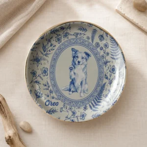 Custom Pet Portrait Ceramic Ring Dish Toile Floral Jewelry Trinket Tray Personalized Keepsake Gift for Pet Lovers