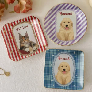 Custom Pet Portrait Ring Dish Personalized Ceramic Jewelry Tray Keepsake Gift for Dog Mom and Cat Lover