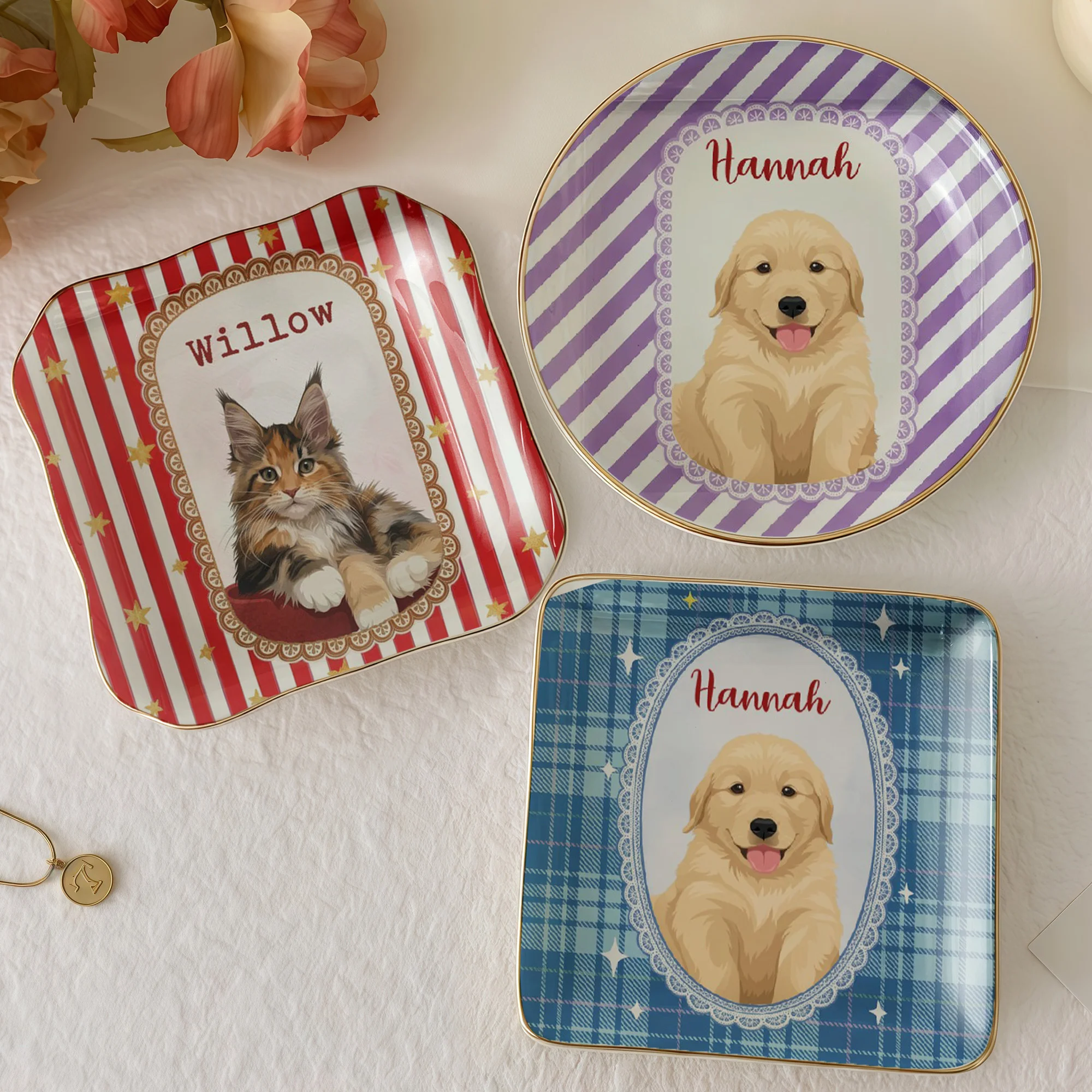 Custom Pet Portrait Ring Dish Personalized Ceramic Jewelry Tray Keepsake Gift for Dog Mom and Cat Lover