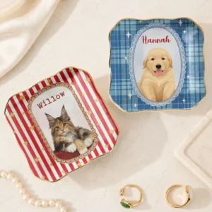 Custom Pet Portrait Ring Dish Personalized Ceramic Jewelry Tray Keepsake Gift for Dog Mom and Cat Lover