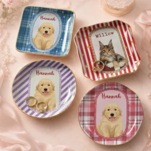 Custom Pet Portrait Ring Dish Personalized Ceramic Jewelry Tray Keepsake Gift for Dog Mom and Cat Lover