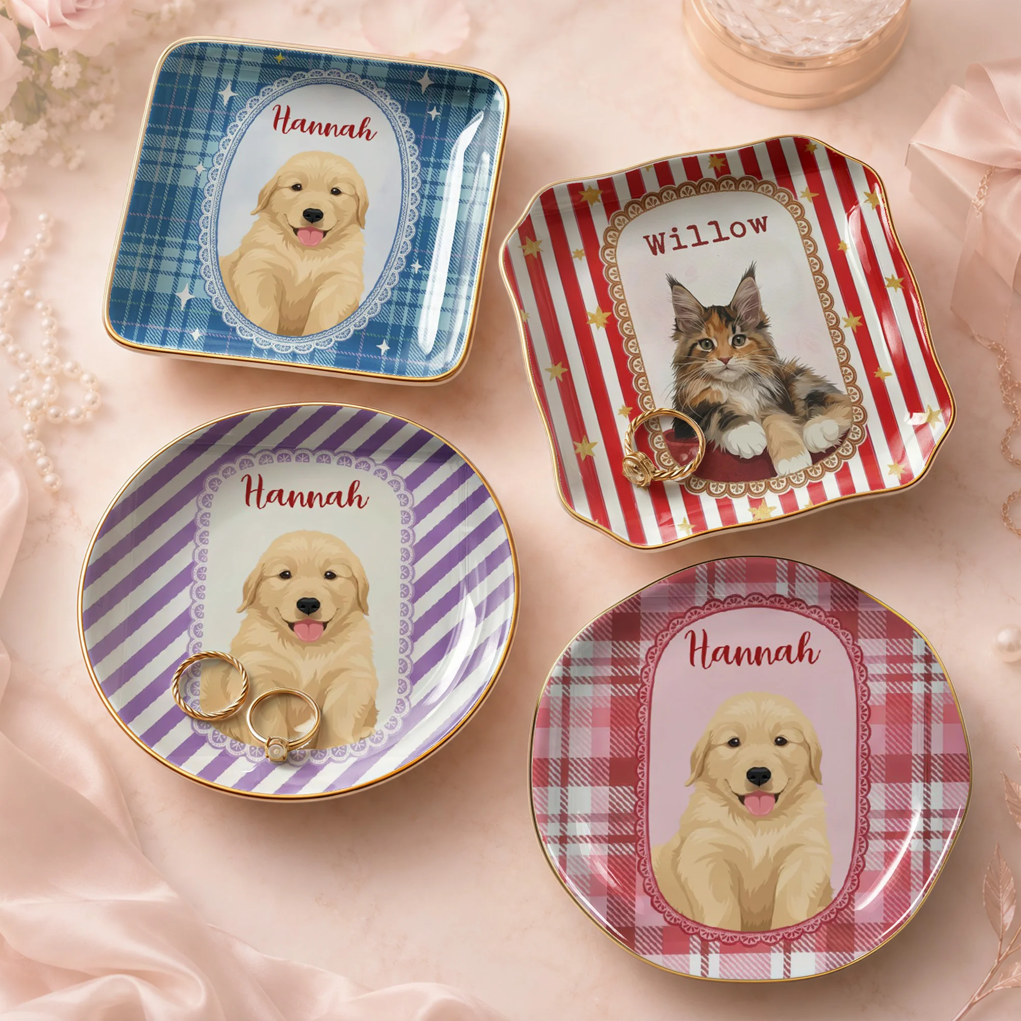Custom Pet Portrait Ring Dish Personalized Ceramic Jewelry Tray Keepsake Gift for Dog Mom and Cat Lover