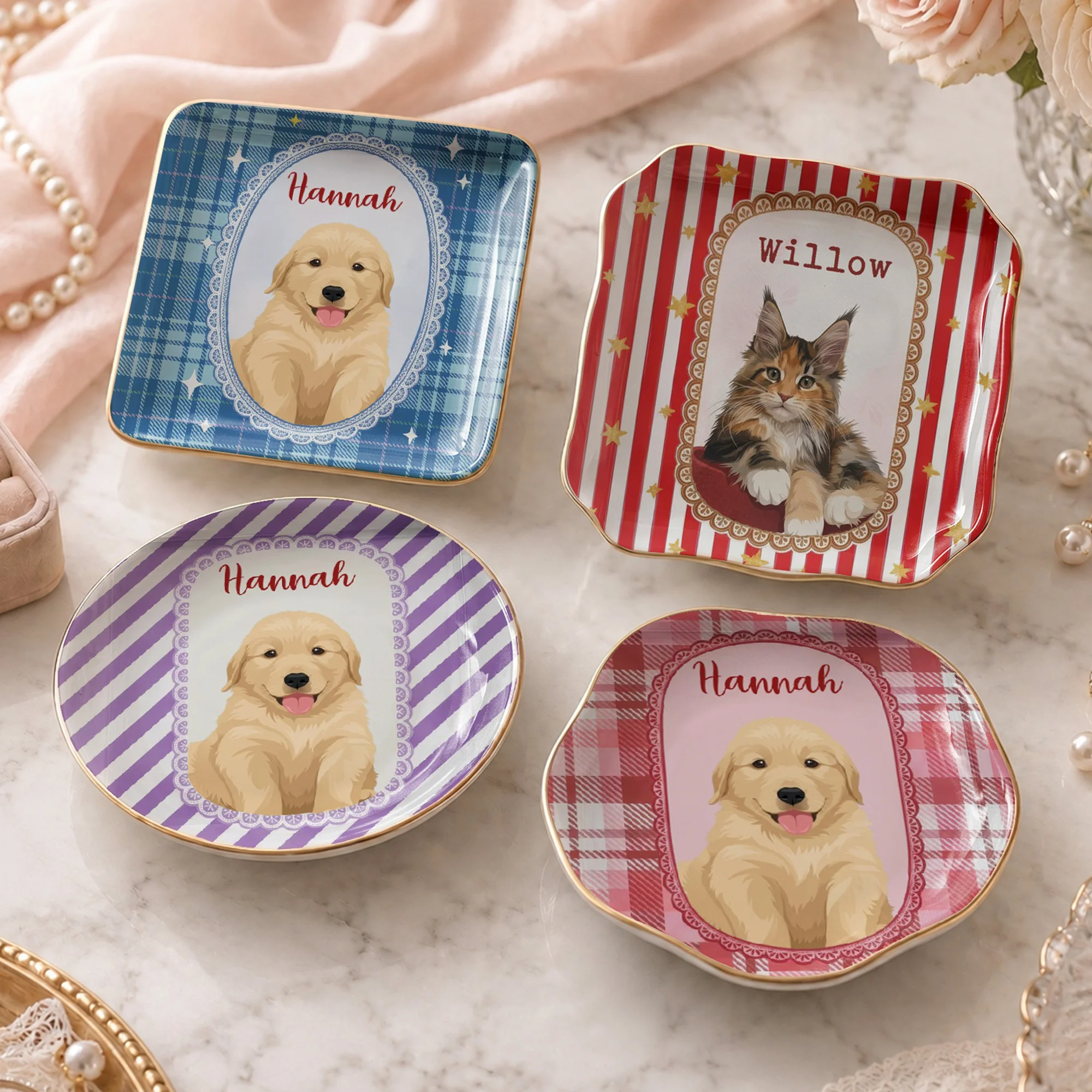 Custom Pet Portrait Ring Dish Personalized Ceramic Jewelry Tray Keepsake Gift for Dog Mom and Cat Lover