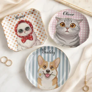 Cute Headscarf Cat Trinket Dish Ceramic Ring Dish Jewelry Tray Decor