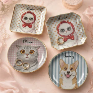 Cute Headscarf Cat Trinket Dish Ceramic Ring Dish Jewelry Tray Decor