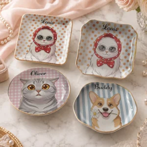 Cute Headscarf Cat Trinket Dish Ceramic Ring Dish Jewelry Tray Decor
