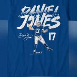 Daniel Jones 17 Football Signature Graphic Tee, Vintage Quarterback Game Day Apparel for Fans